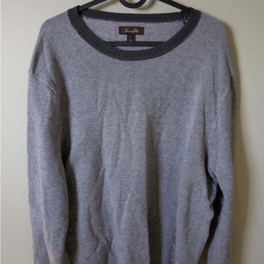 Tasso Elba Men’s Knit Sweater Gray Crew Neck Cotton Blend
